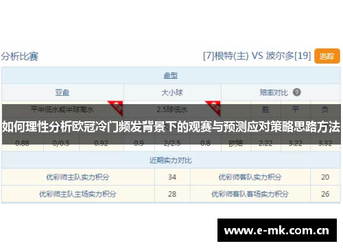 如何理性分析欧冠冷门频发背景下的观赛与预测应对策略思路方法 如何理性分析欧冠冷门频发背景下的观赛与预测应对策略思路方法